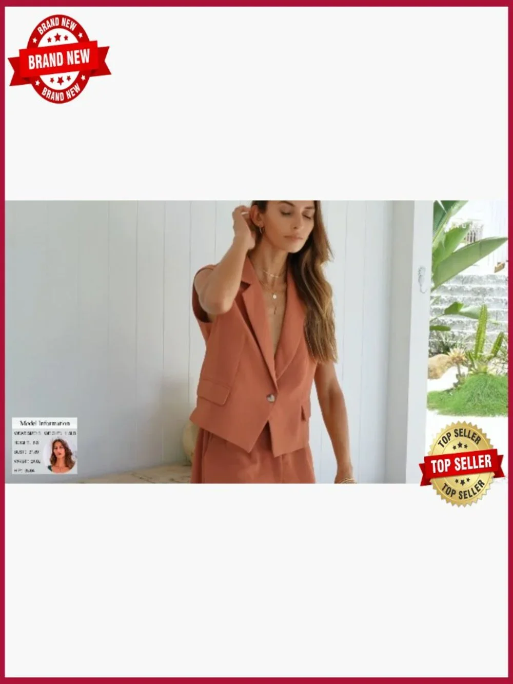 2 Piece Shorts Set Women Sleeveless Vest Blazer Business Casual - Picture 6 of 7